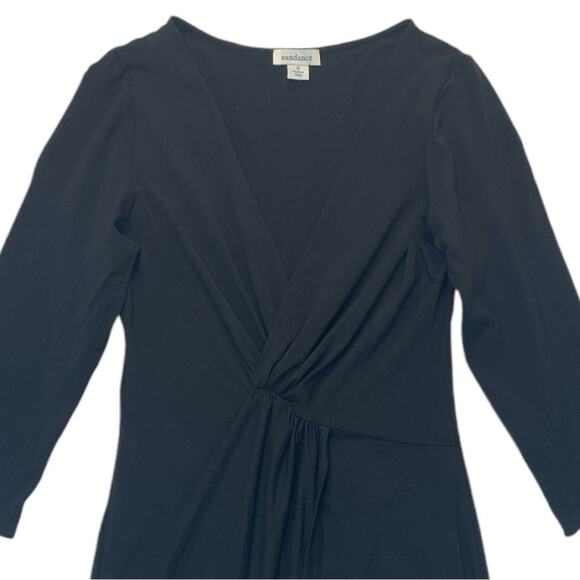 Sundance Unmistakable Beauty Mock Wrap Dress Modal Knit Black LBD Women’s Small - Picture 3 of 8